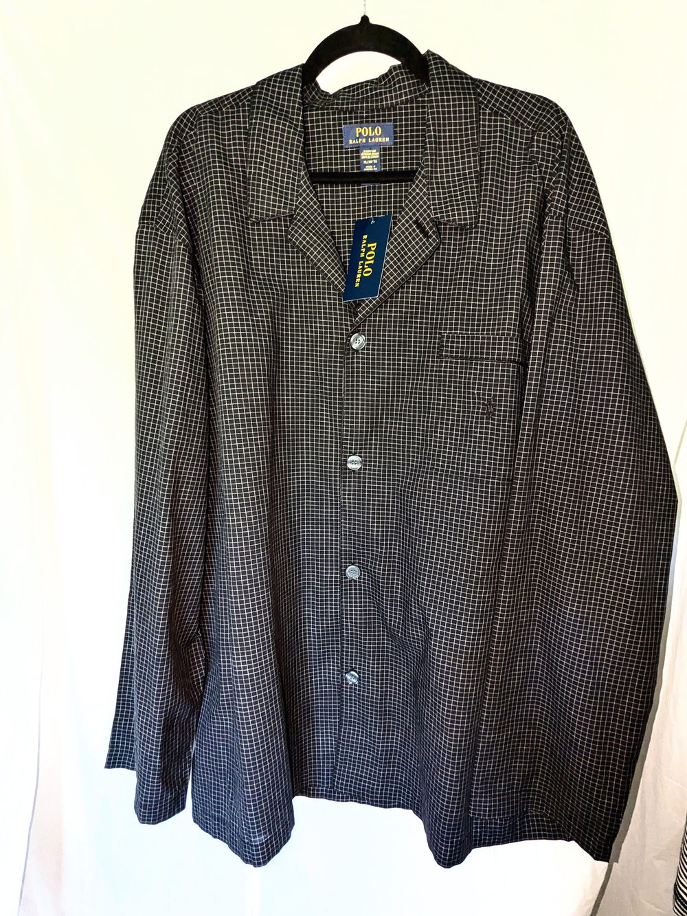 Polo Ralph Lauren Pajama Sleepwear Black White Checkered Button-Down Shirt